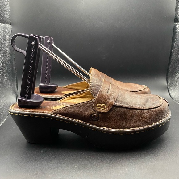BORN Shoes Women Brown Leather Slip On Wedge Mules Clogs Handcrafted W6607 SZ 7 - Picture 2 of 10